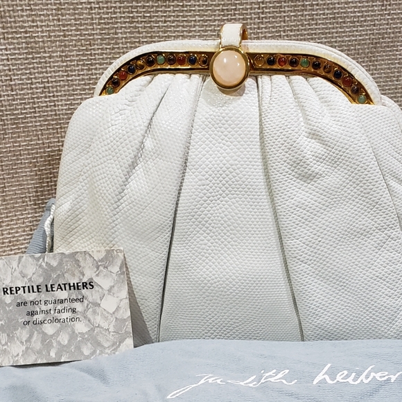 Judith Leiber Handbags - 💯Auth Judith Leiber White Lizard Skin Evening Bag